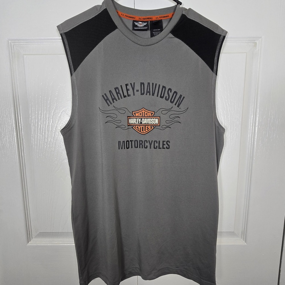 Harley-Davidson H-D Performance Sleeveless Shirt Men's Medium Grey Black Logo